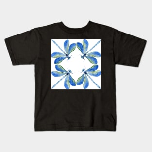 Blue Dragonfly watercolour tile Kids T-Shirt